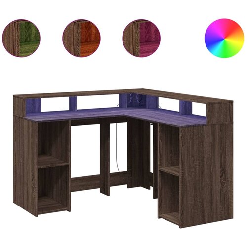 Maison Chic Pisalna miza - pisarniška miza - Računalniška miza z LED lučkami rjavi hrast 130x130x91 cm inž. les, (21785035) Cene
