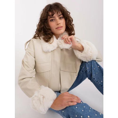 Fashion Hunters Light beige women's winter jacket with pockets