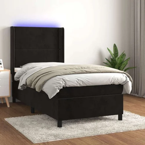  Box spring postelja z vzmetnico LED črna 90x190 cm žamet, (20893481)