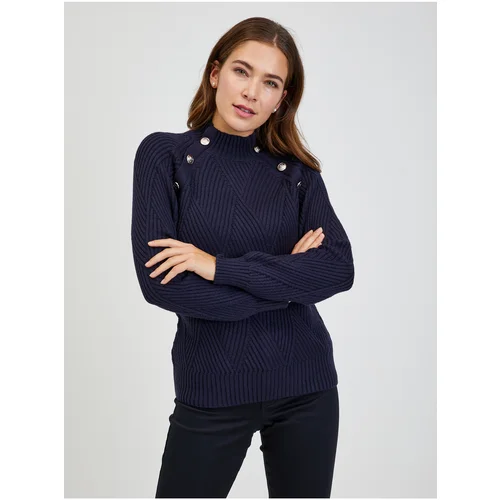 Orsay Dark blue women's ribbed sweater with decorative buttons - Ladies