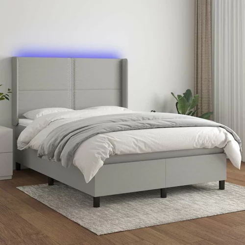  Box spring postelja z vzmetnico LED sv. siva 140x200 cm blago, (20726499)