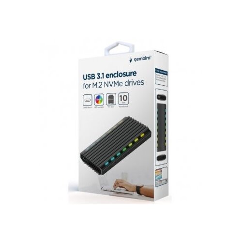 Gembird EE2280-U3C-03 usb 3.1 enclosure for M.2 nvme drives, ngff, backlighted, aluminum Slike