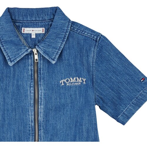 Tommy Hilfiger Kratke obleke ZIP SS DRESS WASHED Modra Cene