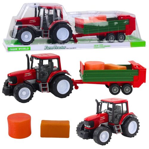  Poljoprivredni traktor sa zelenom prikolicom i sijenom crveni 62 cm Cene