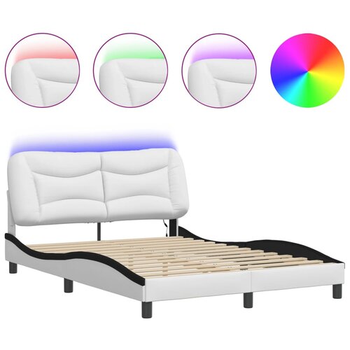 Maison Chic Posteljni okvir - Dvoposteljna postelja - Zakonska postelja z LED lučkami belo črn 140x200 cm umetno usnje, (21696864) Cene