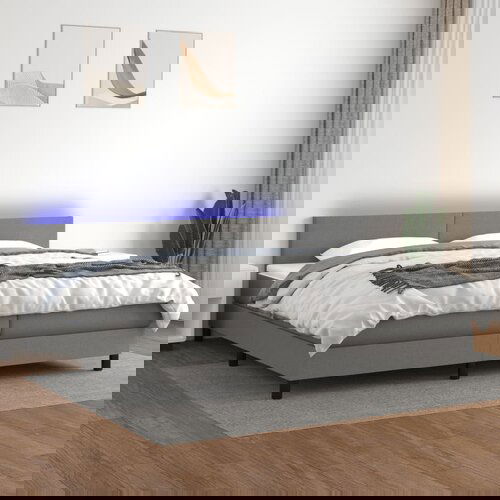 VidaXL Krevet box spring s madracem LED tamnosivi 200x200 cm tkanina Slike