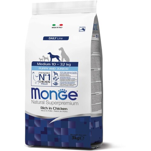 Monge Medium Puppy & Junior Chicken 3kg – Kompletna hrana za štenad srednjih rasa Cene