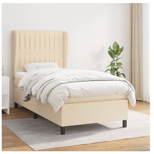 VidaXL Krevet s oprugama i madracem krem 90 x 200 cm od tkanine Slike