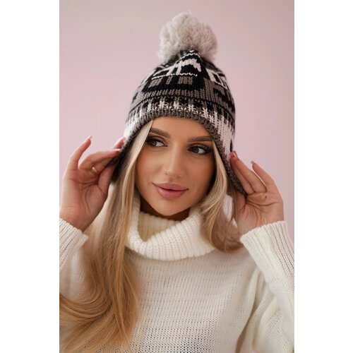 Kesi Cap with a pompom Rosa K368 black+mocca+beige Slike