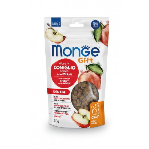 Monge Poslastice za mačke sa ukusom ribe, zečetine i jabuke Meat Minis Dental, 50g Cene
