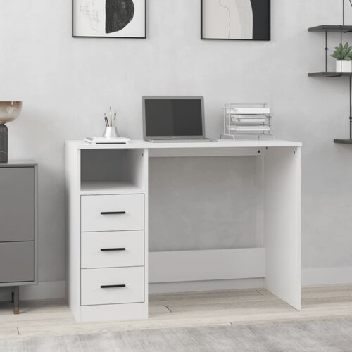vidaXL Pisalna miza s predali bela 102x50x76 cm inženirski les Cene