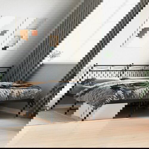 VidaXL Metalni okvir za krevet s uzglavljem crni 160x200 cm Slike