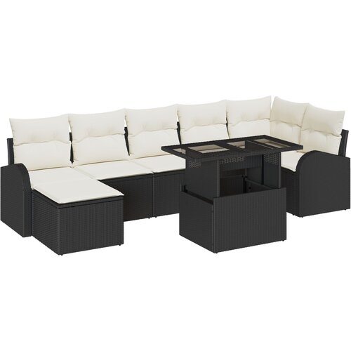 VidaXL 8-dijelni vrtni set sofe s jastučićima crni poli ratan, 2-sjedalna vrtna sofa s pohranom i jastučićima crni poli ratan Slike