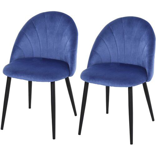 HOMCOM Komplet 2 oblazinjenih stolov za dnevno sobo in jedilnico, nordijski in ergonomski dizajn iz kovine in modrega žameta, 52x54x79 cm, (20745190) Slike