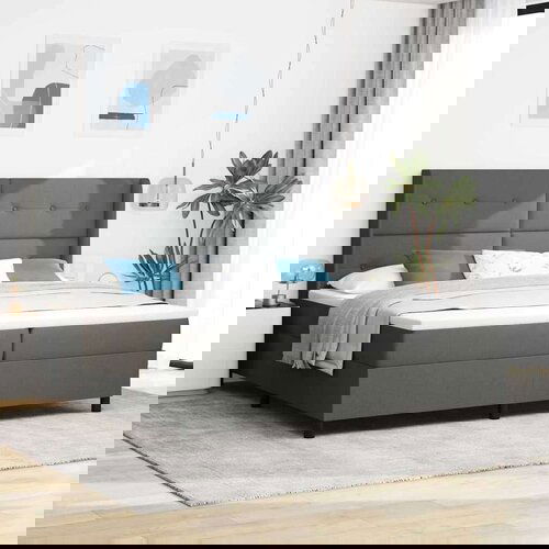 Box Spring Krevet s Madracem i LED tamnosivi 200x200 cm tkanina. Cijene