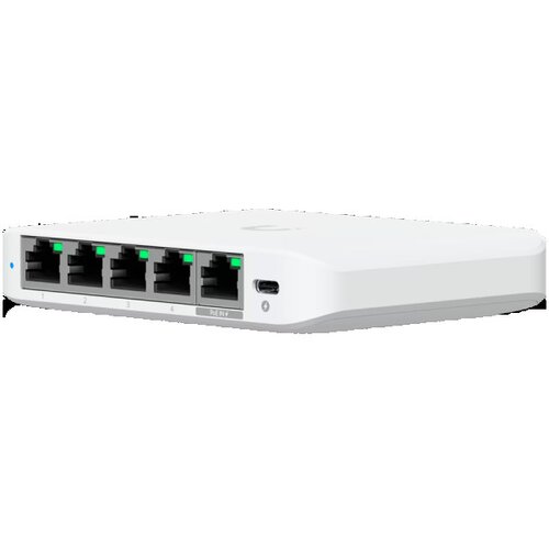 Ubiquiti 5-port 2.5G switch that can be powered with PoE or a USB-C adapter; 4x 2.5 GbE ports, 2.5 GbE PoE input port for power ( USW-FLEX- Cene