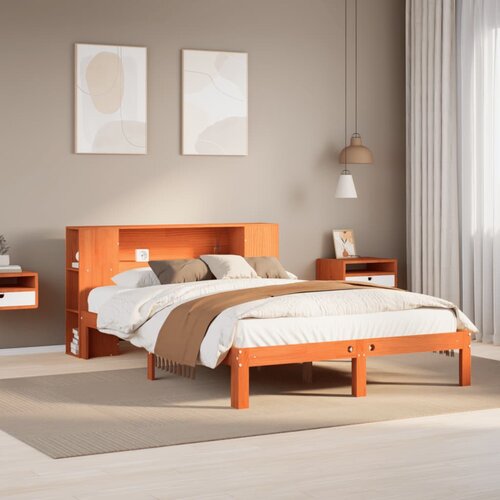 VidaXL Krevet s regalom za knjige bez madraca 140 x 190 cm od borovine Slike