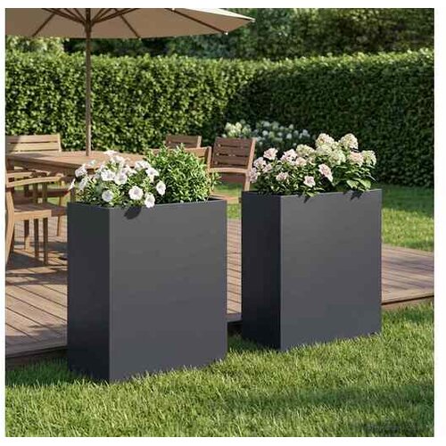 vidaXL Vrtna saksija 2 kom. Antracit 40 x 20 x 50 cm Čelična vrata - Antracit 40 x 20 x 50 cm 2 Cene