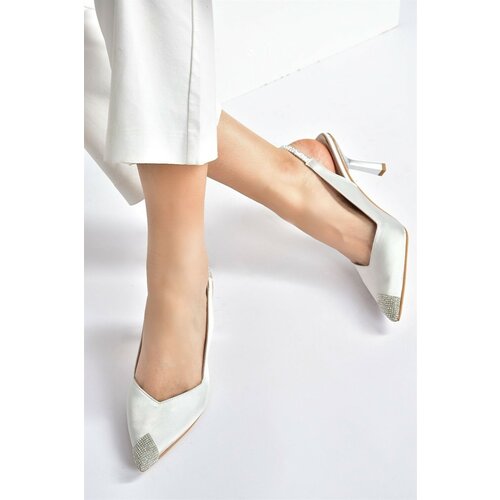 Fox Shoes silver satin fabric stone detail women's heeled shoes Slike