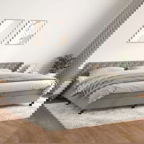  Box spring postelja z vzmetnico svetlo siva 200x200 cm žamet, (20846821) Slike