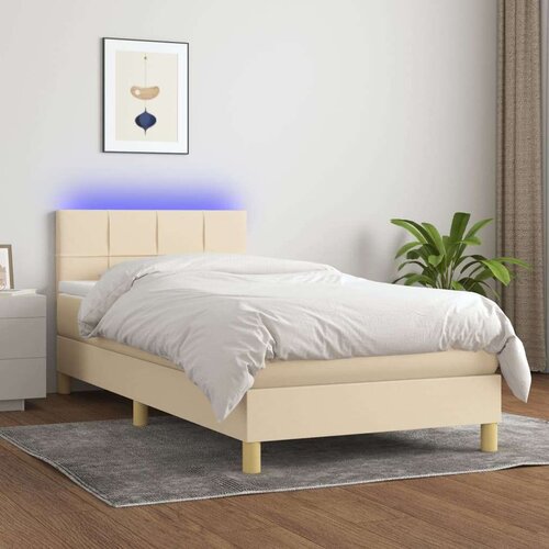  Box spring postelja z vzmetnico LED krem 80x200 cm blago, (20894288) Cene