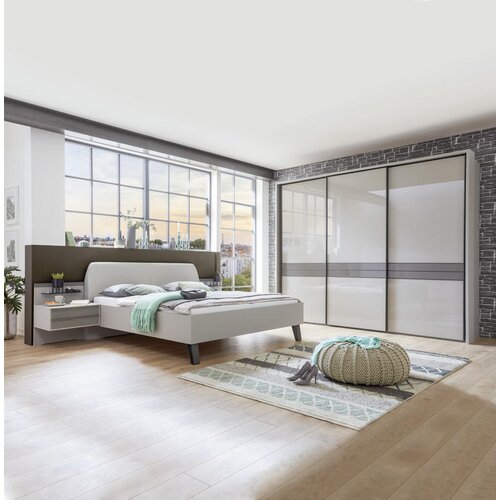 Dieter Knoll POSTELJNA GARNITURA 180 cm x 200 cm , steklo, tekstil, leseni material rjava, siva Slike