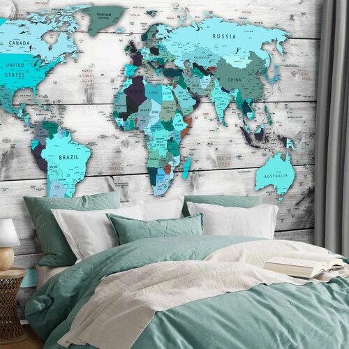  Foto tapeta - World Map: Blue Continents 343x256 Samoljepljiva Cene