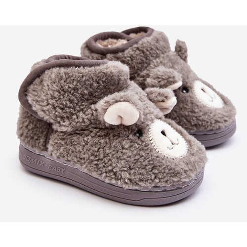 Boto Children's fleece-lined slippers with gray bear Eberra Cene