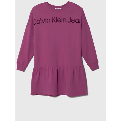Calvin Klein Jeans Otroška bombažna obleka vijolična barva
