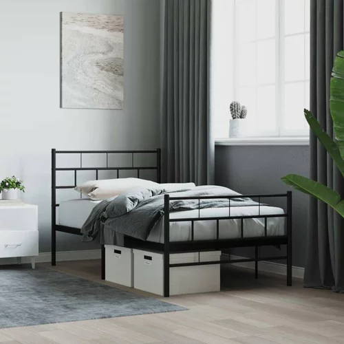 Metalni Kovinski posteljni okvir z vzglavjem in vznožjem črn