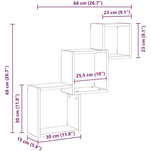  Kockaste zidne police boja hrasta 68x15x68 cm konstruirano drvo Slike
