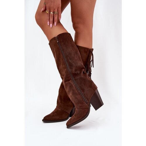 Boto Women's Cowboy Boots With Fringes On A Heel Brown Tivara Cene