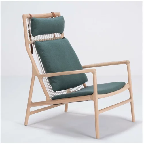 Gazzda Fotelj iz hrastovega lesa z zelenim tekstilnim sedežem Dedo