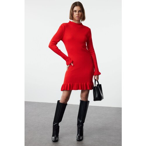 Trendyol Red Mini Knitwear Hem Detailed Dress Cene
