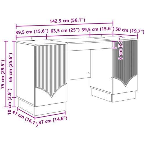 Stol Siva sonoma 142,5 x 50 x 75 cm Konstruirano drvo Slike