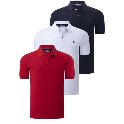 Dewberry TRIPLE SET T8561 MENS T-SHIRT-NAVY-WHITE-RED Slike