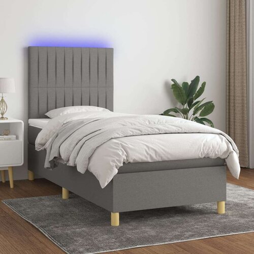  Box spring postelja z vzmetnico LED temno siva 90x200 cm blago, (20789702) Slike