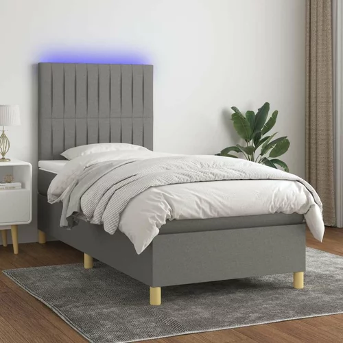  Box spring postelja z vzmetnico LED temno siva 90x200 cm blago, (20789702)