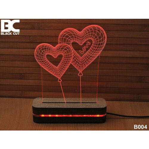Black Cut 3D lampa sa 9 različitih boja i daljinskim upravljačem - dva srca ( B004 ) Slike