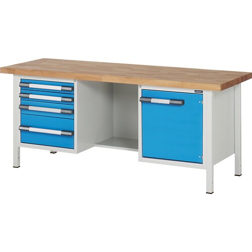 eurokraft pro delovna miza z ogrodjem serije 8, 4 predali: 2 x 90, 1 x 120, 1 x 240 mm, 1 vrata 540 mm, odprta sredina, šxg 2000 x 700 mm Cene