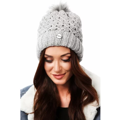 Fasardi Warm winter hat with a pompom, light gray