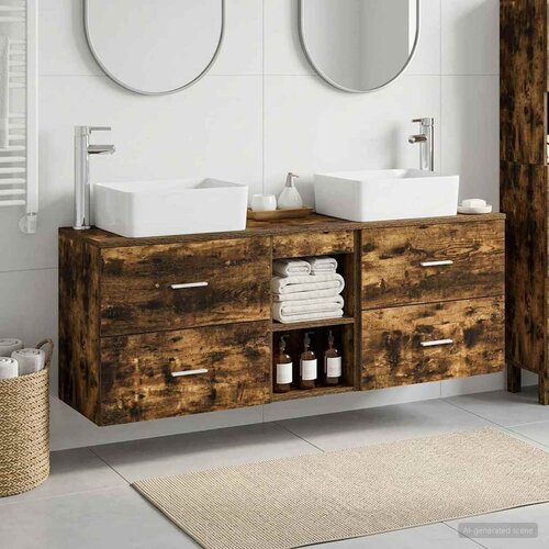  Set ormarića za kupaonicu 3 kom. Dimljeni hrast Smeđa 53 x 34,5 x 63 cm Slike