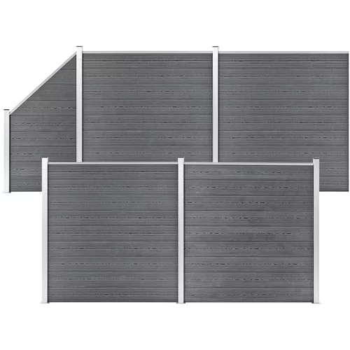 vidaXL WPC ograjni paneli 4 kvadratni + 1 poševni 792x186 cm sivi
