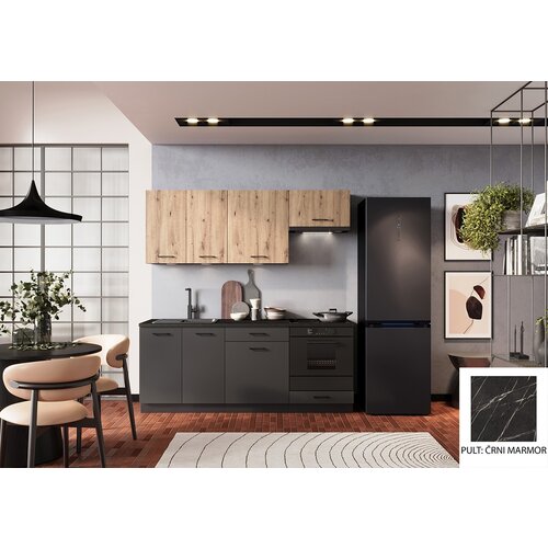 Stolkar KUHINJSKI BLOK ANIKA 200 CM - GRAFIT SIVA/ARTISAN HRAST-�rni marmor Cijene