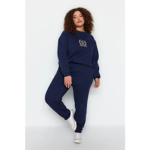 Trendyol Curve Navy Blue Thick Fleece Inside Knitted Sweatpants