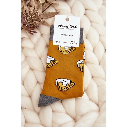 Kesi Men's Patterned Socks Beer Yellow and Grey Slike