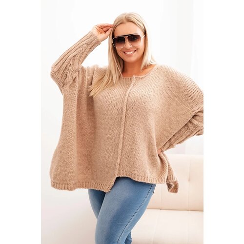 Kesi Włoski Women&amp;#039;s Plus Size sweater with acrylic in a loose fit and 3/4 sleeves camel Slike