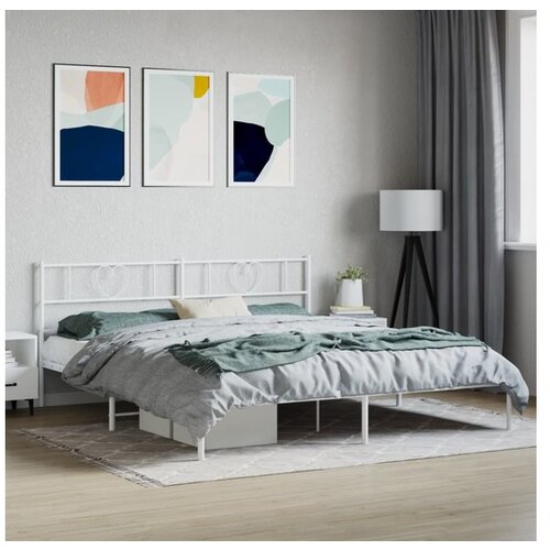 VidaXL Kovinski posteljni okvir z vzglavjem bel 183x213 cm Slike