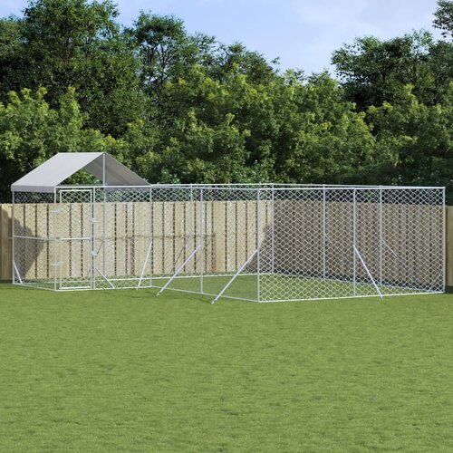 vidaXL Zunanja pasja ograda s streho srebrna 6x6x2,5 m pocinkano jeklo - - Srebrna - 73.45 - 6 x 6 x 2.5 m - 2025- Cene