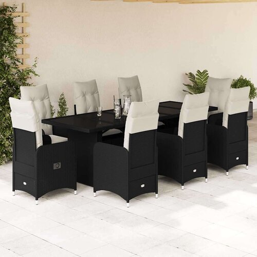 vidaXL 9-dijelni vrtni bistro set od poliratana s jastucima crni Cene